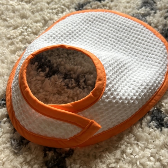 Mark & Graham Waffle Weave Baby Bibs ~Lot of 2 in Package - orange and white - Picture 6 of 14